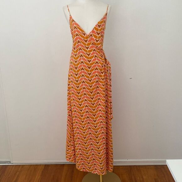 Free People Siren Orange Geometric Wrap Dress Size Small - Picture 4 of 15
